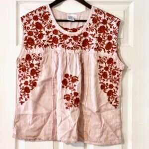 Parsley & Sage Striped Embroidered Sleeveless Top  Size L